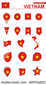 Vietnam Flag Collection. Big set for design. Vector Illustration.