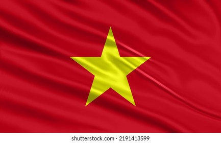 Vietnam flag design. Waving Vietnamese flag made of satin or silk fabric. Vector Illustration.