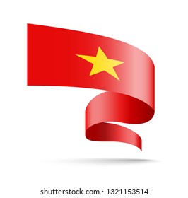 Vietnam flag in the form of wave ribbon vector illustration on white background.