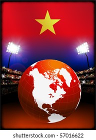 Vietnam Flag with Globe on Stadium Background Original Illustration