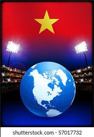 Vietnam Flag with Globe on Stadium Background Original Illustration