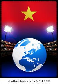 Vietnam Flag with Globe on Stadium Background Original Illustration