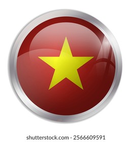 Vietnam flag - glossy circle button displays a colorful flag representing a country cultural identity and heritage. The essence of national pride and unity.