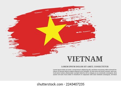 Vietnam flag grunge brush and text poster, vector