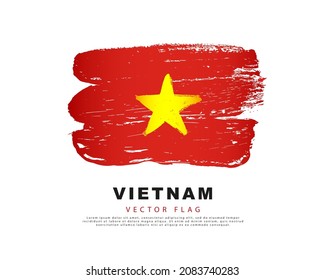Vietnam flag. Hand drawn red and yellow brush strokes. Vector illustration isolated on white background. Vietnamese flag colorful logo.