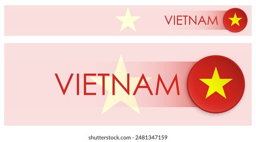 Vietnam flag horizontal web banner in modern neomorphism style. Webpage Vietnamese country header button for mobile application or internet site. Vector