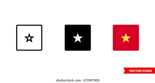 Vietnam flag icon of 3 types: color, black and white, outline. Isolated vector sign symbol.