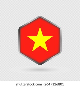 Vietnam Flag Icon in Hexagon Shape.
