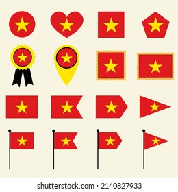 Vietnam flag icon set in 16 shape versions. Collection of Vietnam flag icons with square, circle, heart, triangle, medal, stamp and location shapes.