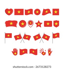 Vector del sistema del icono de la bandera de Vietnam aislado en un fondo blanco. Elemento de Diseño gráfico de la bandera vietnamita. Iconos de la bandera de Vietnam en estilo plano. Símbolos de Vietnam colección
