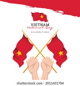 Bandera de Vietnam. Celebraciones del Día de la Independencia. Plantilla de banner. 