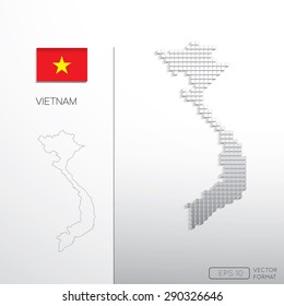 Vietnam flag and Vietnam map in block style with outline map - Vector illustration