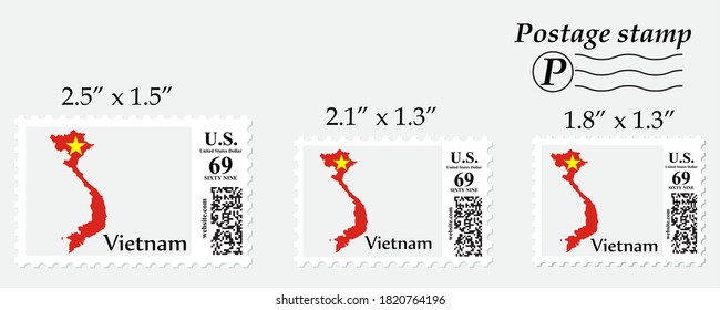 Vietnam flag map on postage stamp different size.