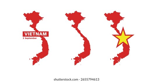 Bandera y mapa de Vietnam. Bandera de Vietnam en colores y proporciones oficiales, mapa