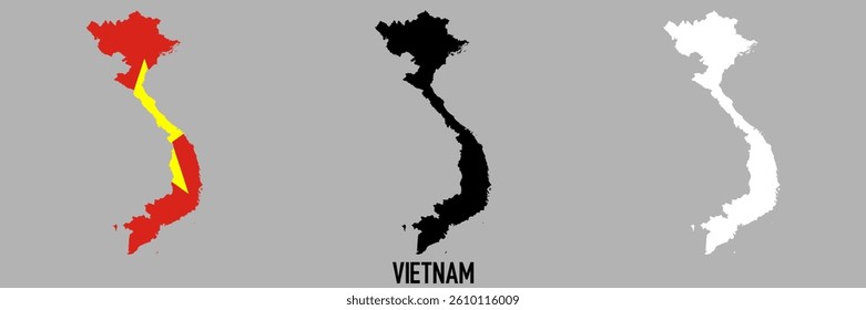 Vietnam flag and map shape black and gray color.