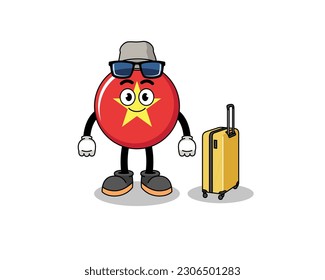 vietnam flag mascot doing vacation , character design