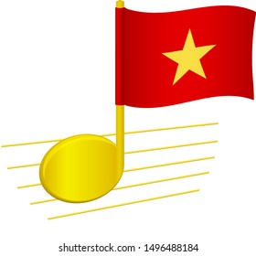 Vietnam flag and musical note. Music background. National flag of Vietnam and music festival concept vector illustration