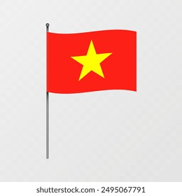 Bandera de Vietnam en asta. Ilustración vectorial.