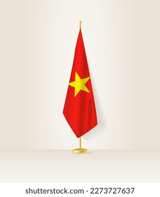 Vietnam flag on a flag stand. Vector illustration.