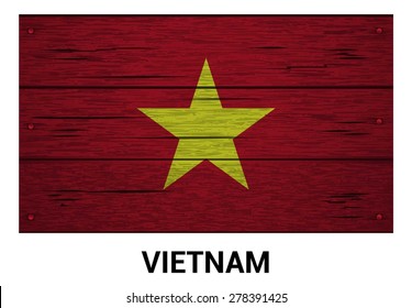 Vietnam flag on wood texture background - vector illustration