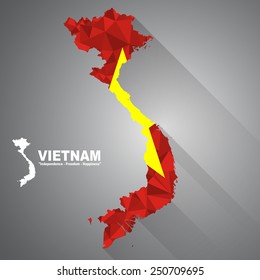 Vietnam flag overlay on Vietnam map with polygonal and long tail shadow style (EPS10 art vector)