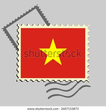 Vietnam flag postage stamp. Isolated vector illustration on grey post stamp background