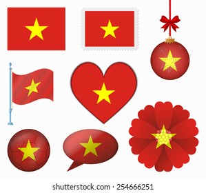 Vietnam flag set of 8 items vector