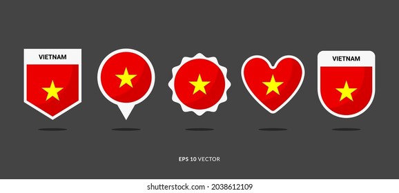 Vietnam Flag Set Vector Illustration. Good Used for Sticker, Logo, Icon, Clipart, Etc - EPS 10 Vector