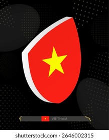 Vietnam Flag Shield icon in 3D on Dark Modern Abstract Rugby Background. Perfect for sports events, heritage themes, national celebrations, and patriotic designs.