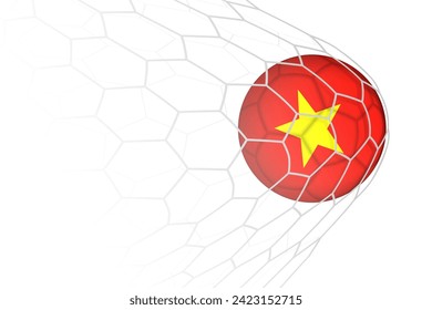 Vietnam flag soccer ball in net. Vector sport illustration.