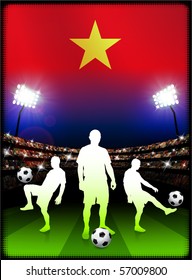 Vietnam Flag with Soccer Player on Stadium Background Original Illustration