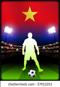 Vietnam Flag with Soccer Player on Stadium Background Original Illustration