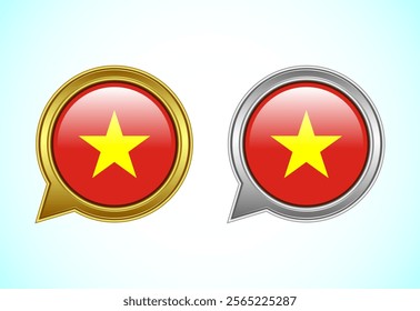 Vietnam flag speech bubble. Speaking flag icon in gold and silver color