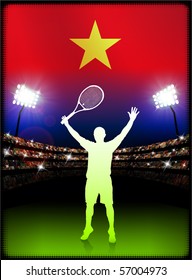Vietnam Flag with Tennis Player on Stadium Background Original Illustration