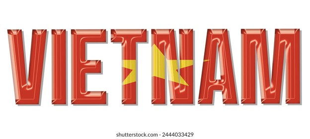 Vietnam flag text font, 3D Vietnam flag colorful background, Vietnam flag vector illustration