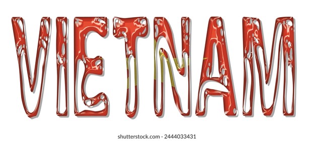 Vietnam flag text font, 3D Vietnam flag colorful background, Vietnam flag vector illustration