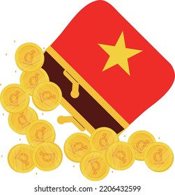 Vietnam flag vector hand drawn,Vietnamese Dong Coin vector hand drawn