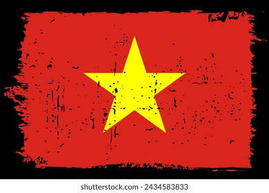 Vietnamflagge - Vektor-Flagge mit stilvollem Scratch-Effekt und schwarzem Grunge-Rahmen.