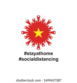 Vietnam Flag in virus cells. Vector illustration of virus , bacteria, fungi and infections isolated on white background. with hastag stay at home and social distancing