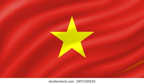 Vietnamflagge schwenkend. Hintergrund. Vektorgrafik