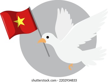 Vietnam flag with white dove bird illustration