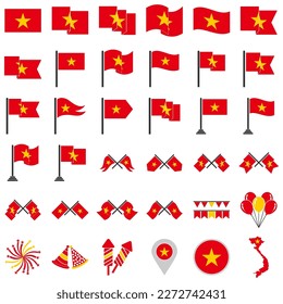 Juego de iconos de banderas de Vietnam, símbolo del símbolo del símbolo del día de la independencia de Vietnam