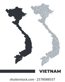 Vietnam flat and border outline vector maps