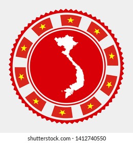Vietnam flat stamp. Round logo with map and flag of Vietnam. Vector illustration.