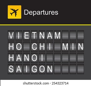 Vietnam flip alphabet airport departures, Vietnam, Ho Chi Minh, Hanoi, Saigon