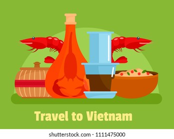 Vietnam food background. Flat illustration of vietnam food vector background for web design