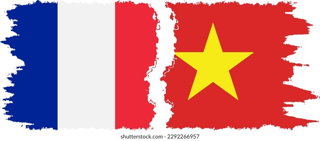 Vietnam and France grunge flags connection, vector