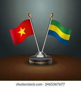 Vietnam und Gabun Tabellenflaggen Beziehung mit Gradientenhintergrund. Vektorillustration