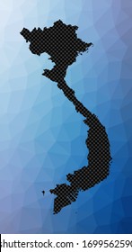 Mapa geométrico de Vietnam. Forma de galería de símbolos de Vietnam en estilo de polos bajos. Vibrante ilustración vectorial de país.