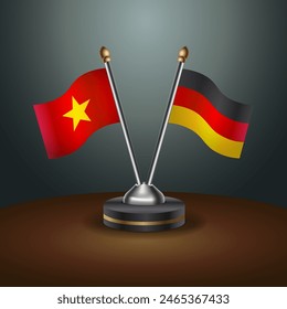Banderas de mesa de Vietnam y Alemania en relación con el fondo de gradiente. Ilustración vectorial